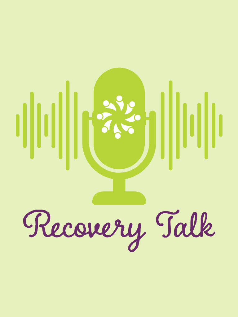 Recovery Talk podcast image, green microphone surrounded by green soundwaves.